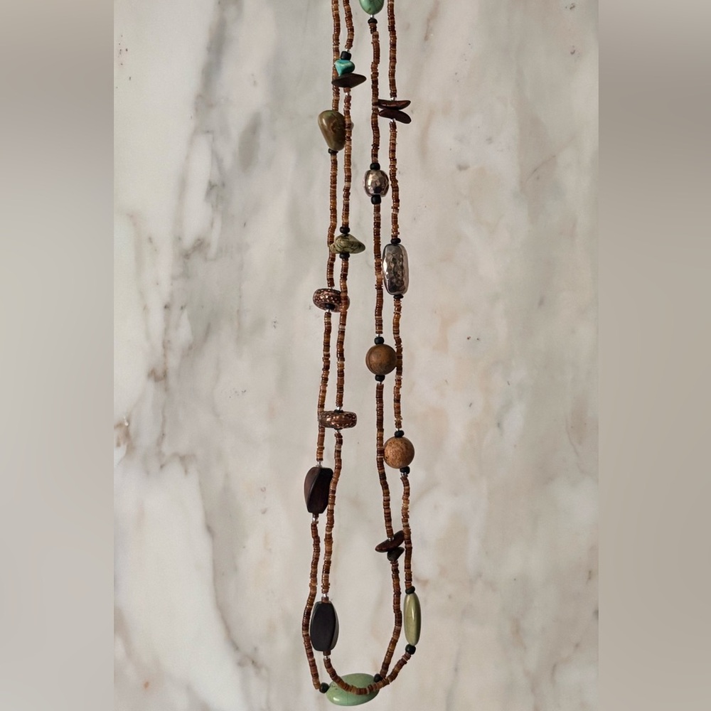 Boho Multi-Bead Brown and Green Layered Necklace